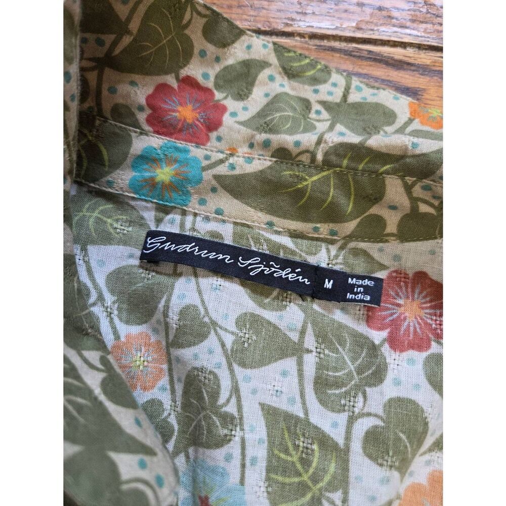 Gudrun Borelis green floral cotton button down dress sz Medium - Picture 3 of 5